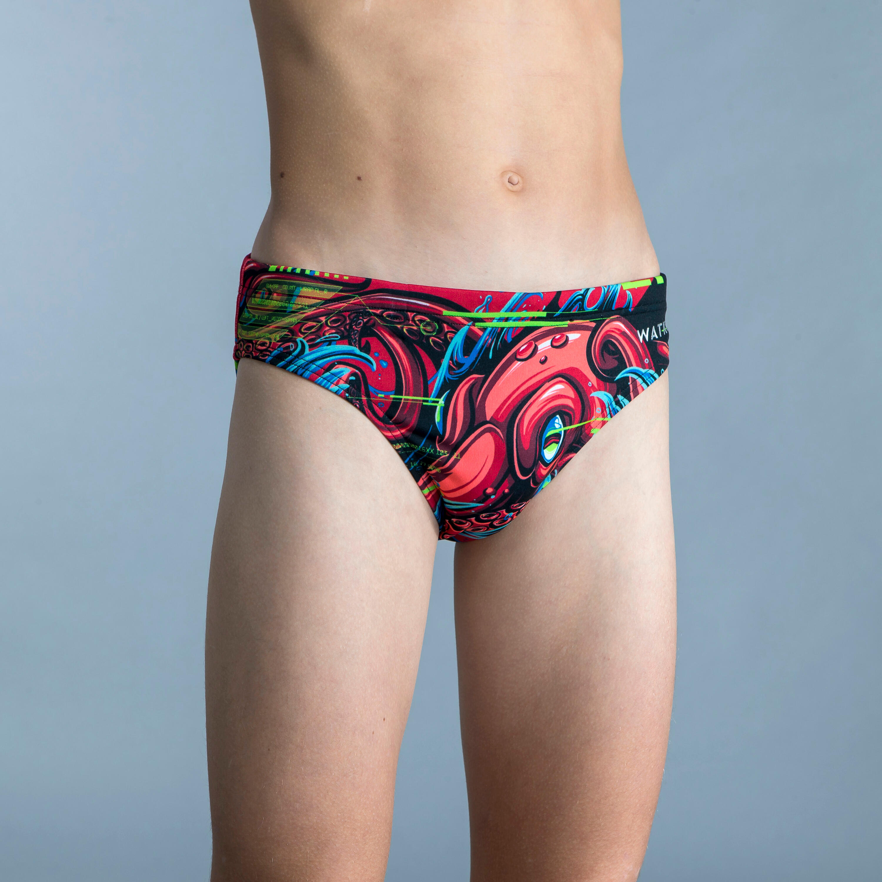 BOYS' WATER POLO SWIM BRIEFS - OCTOPUS RED 1/3