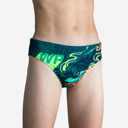 Slip de bain water polo Garçon - 500 Shark bleu foncé et turquoise