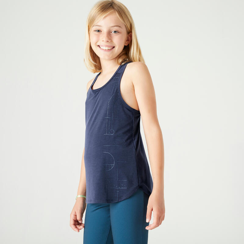 T-Shirt Respirável de Alças de Ginástica Menina 500 Azul Marinho
