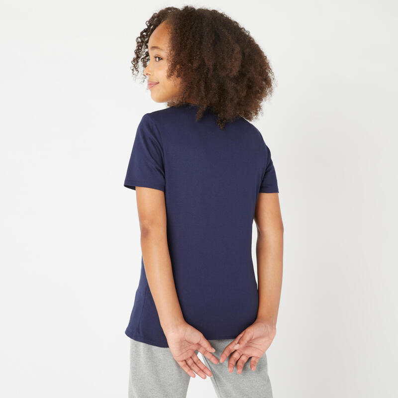 T-shirt enfant coton basique bleu marine imprimé
