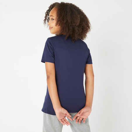 T-shirt bomull Junior marinblå med tryck
