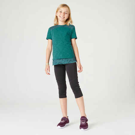 Camiseta gimnasia manga corta algodón transpirable Niños Domyo 500 verde