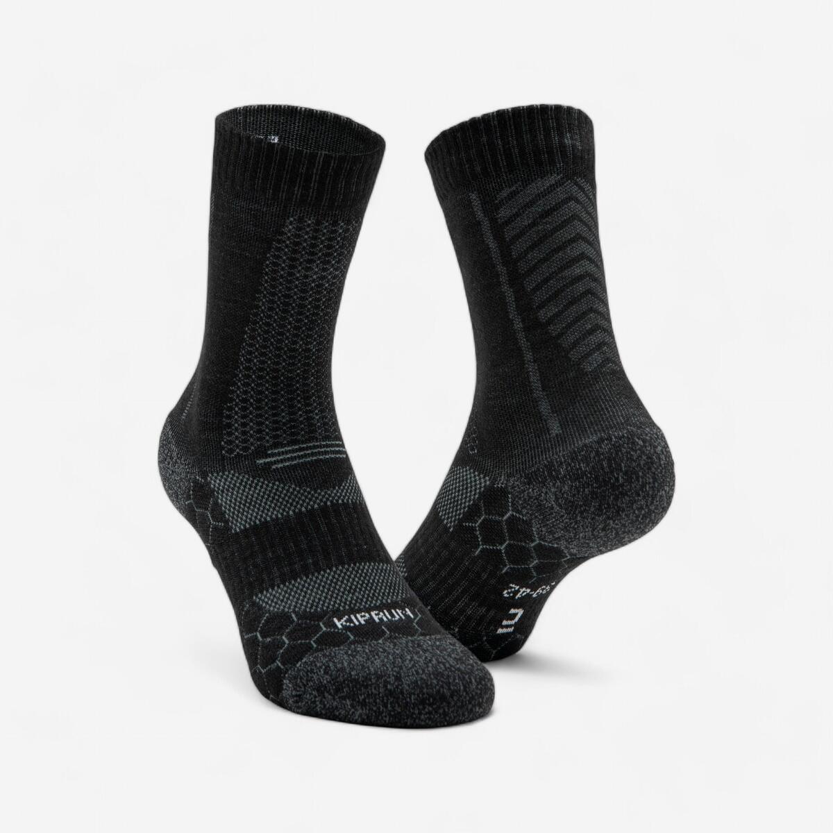 CHAUSSETTES DE RUNNING RUN900 MI-MOLLET LAINE MERINOS NOIRES