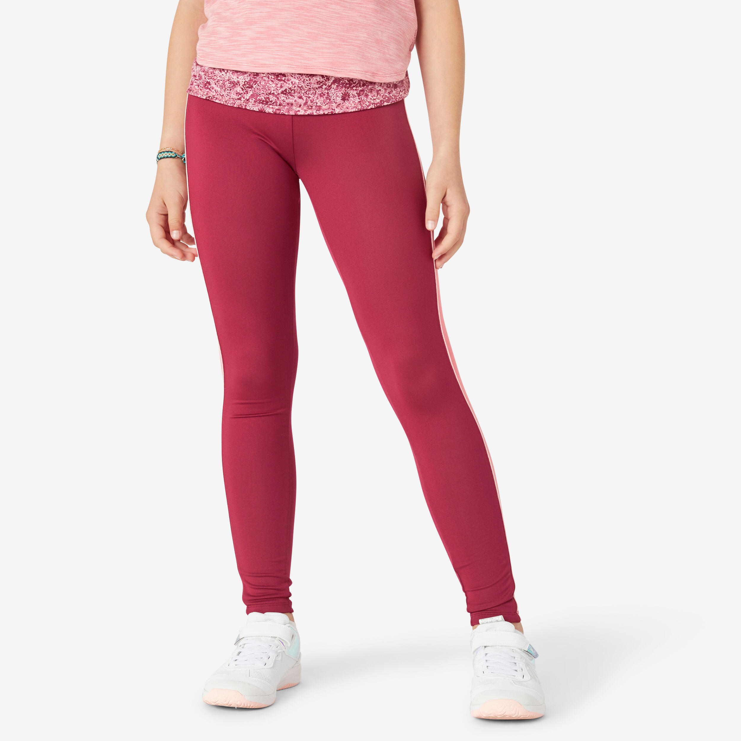 legging long taille haute respirant fille S500 bordeaux