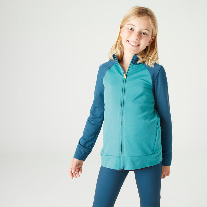Warme ademende hoodie met rits voor meisjes S500 groen en donkergroen