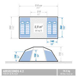 Inflatable camping tent - Air Seconds 4.2 F&B - 4 Person - 2 Bedroom