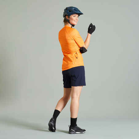 Moteriški trumparankoviai kalnų dviratininko marškinėliai „EXPL 500“, oranžiniai
