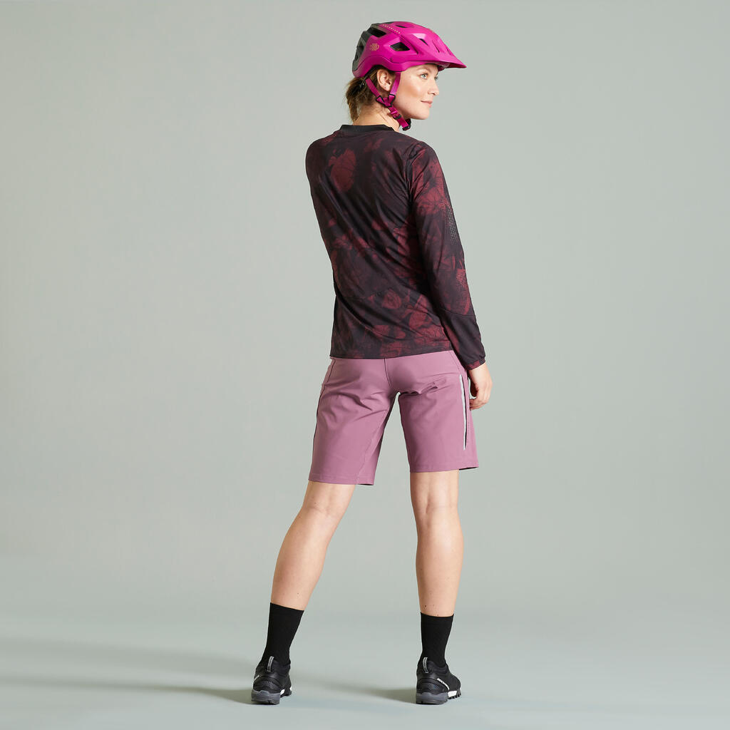 Women's Long-Sleeved Mountain Bike Jersey EXPL 500 - Black/Burgundy