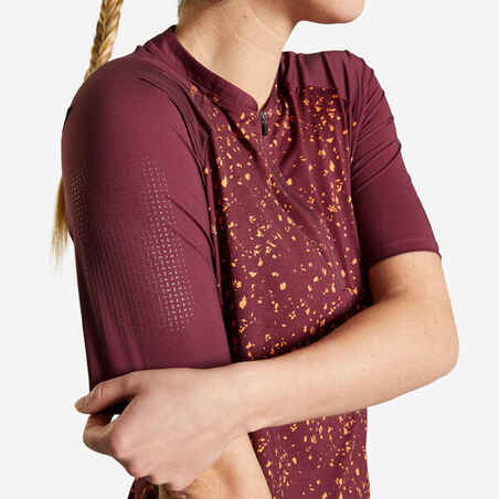 Women's Short-Sleeved Mountain Bike Jersey EXPL 500 - Burgundy