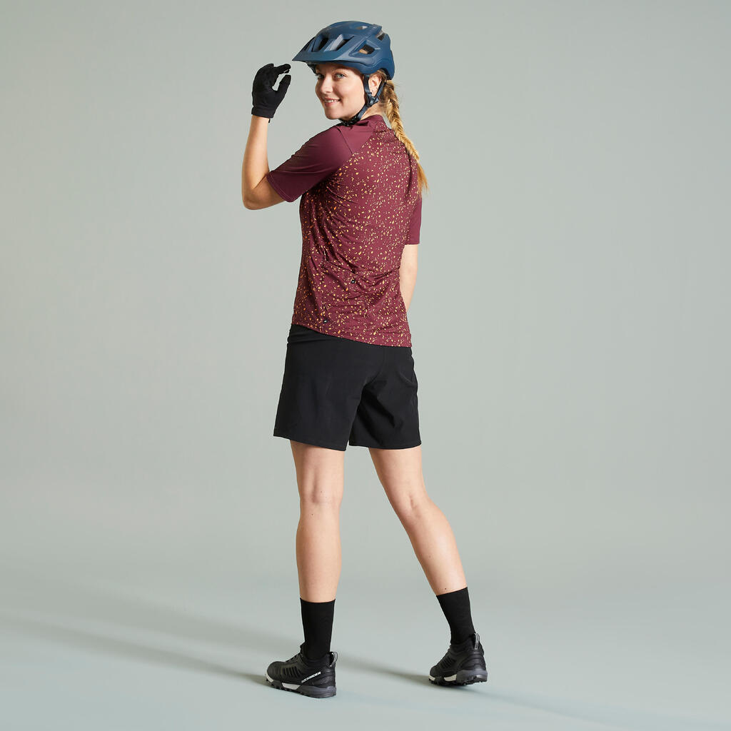 Women's Short-Sleeved Mountain Bike Jersey EXPL 500 - Burgundy