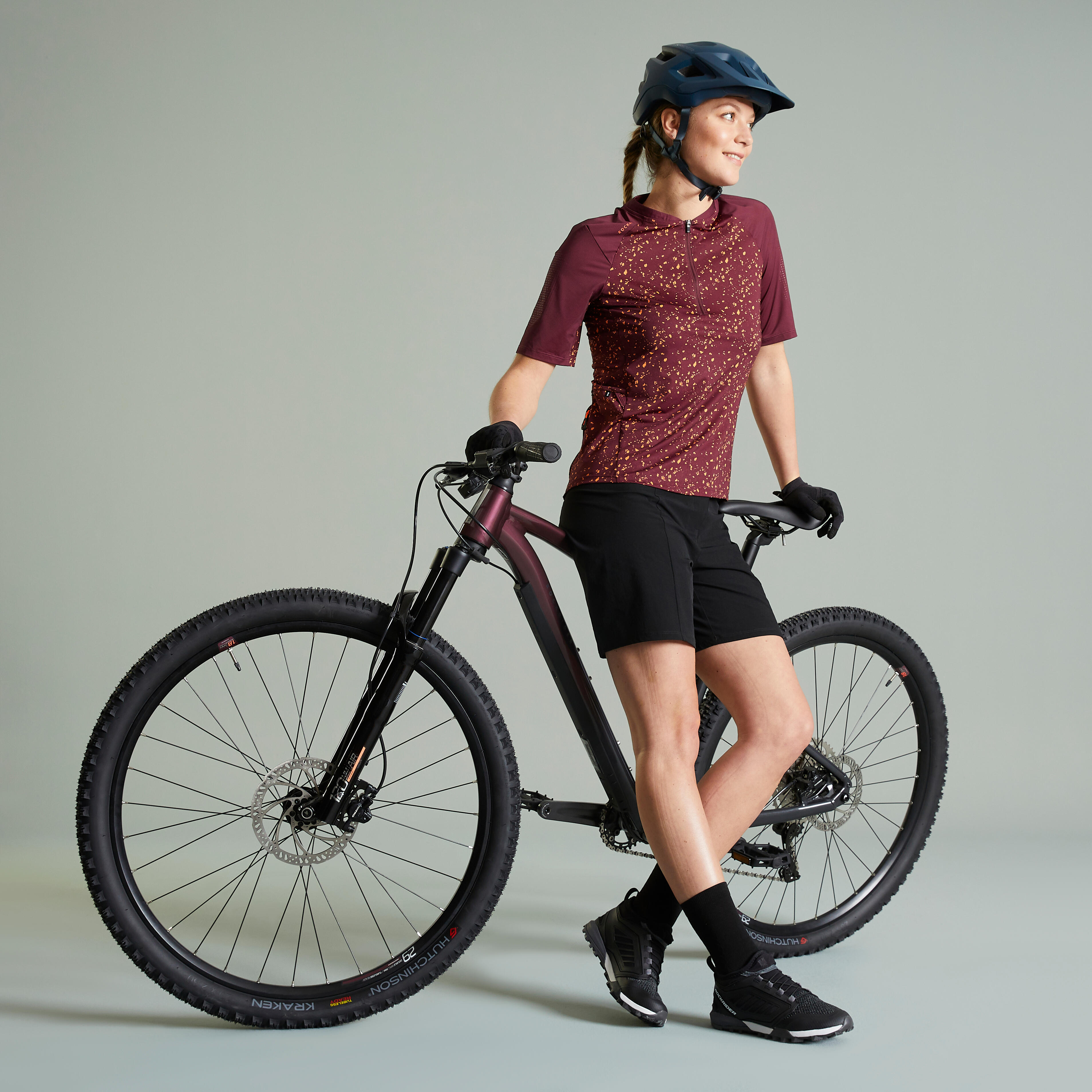 Women's Mountain Biking Jersey - EXPL 500 Burgundy - ROCKRIDER