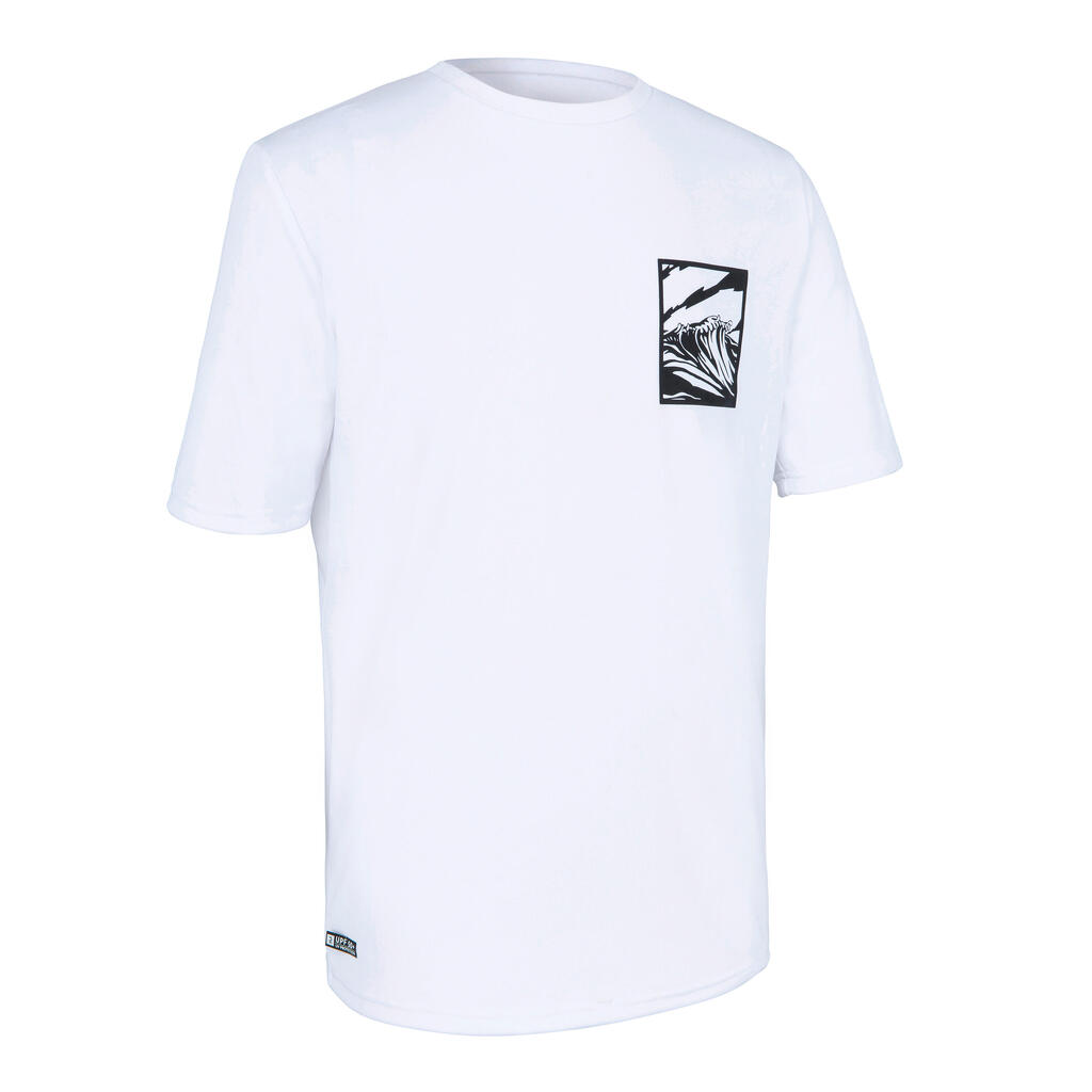 T-shirt anti UV manches courtes surf Junior - 100 blanc noir skate