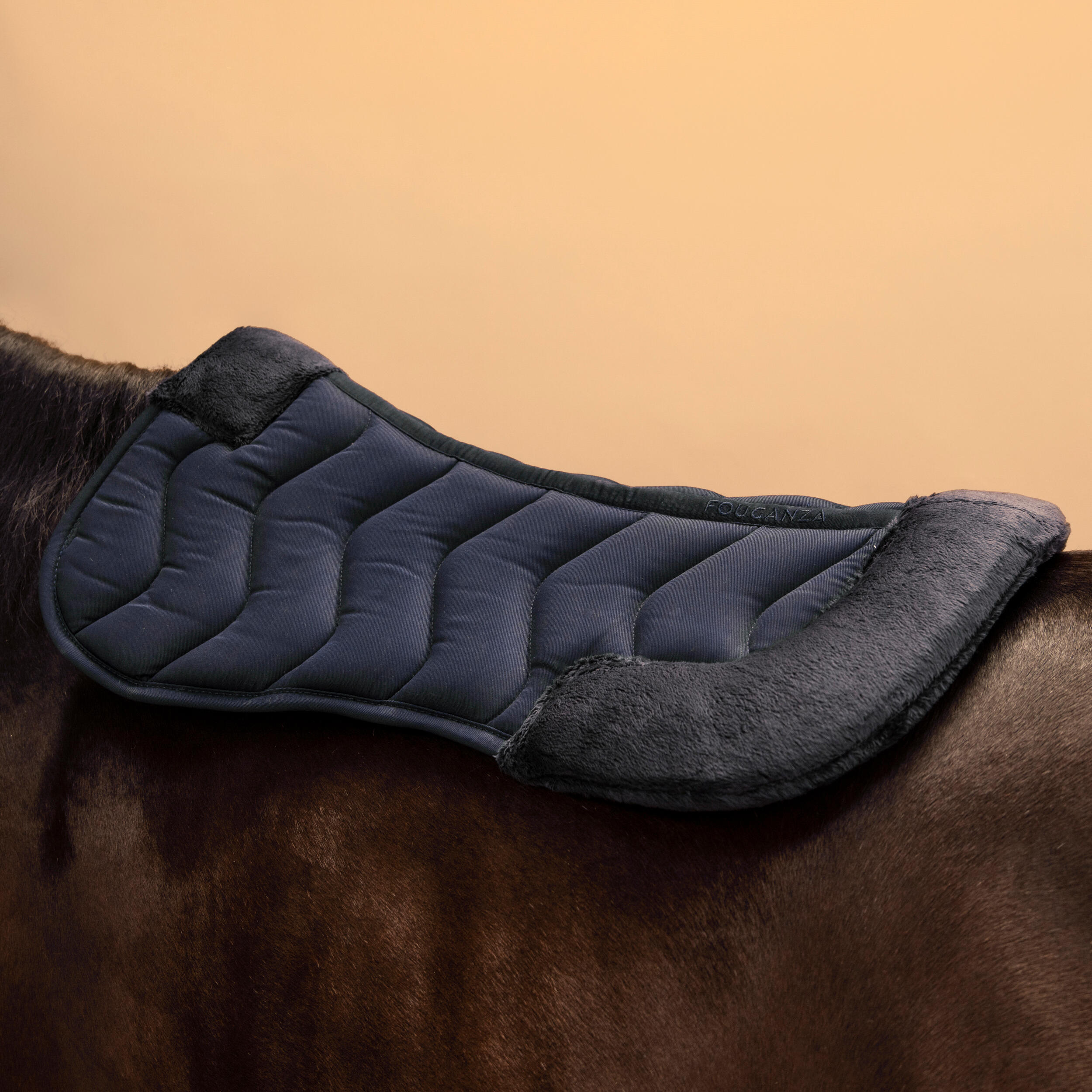 Horse Pony Synthetic Sheepskin Saddle Pad 100 Navy Decathlon