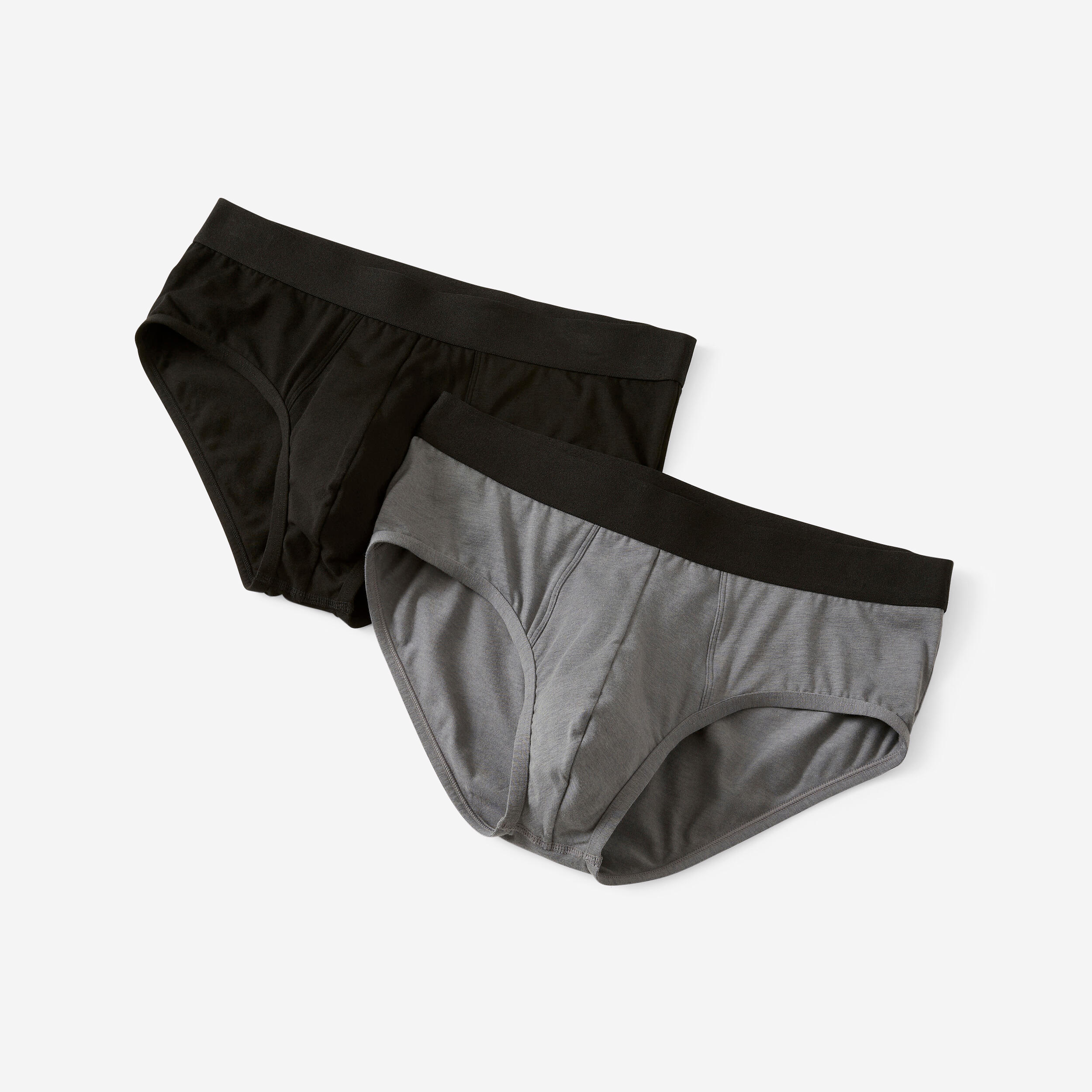 DOMYOS Men's Cotton-Rich Fitness Briefs 500 (2-pack) - Black/Grey