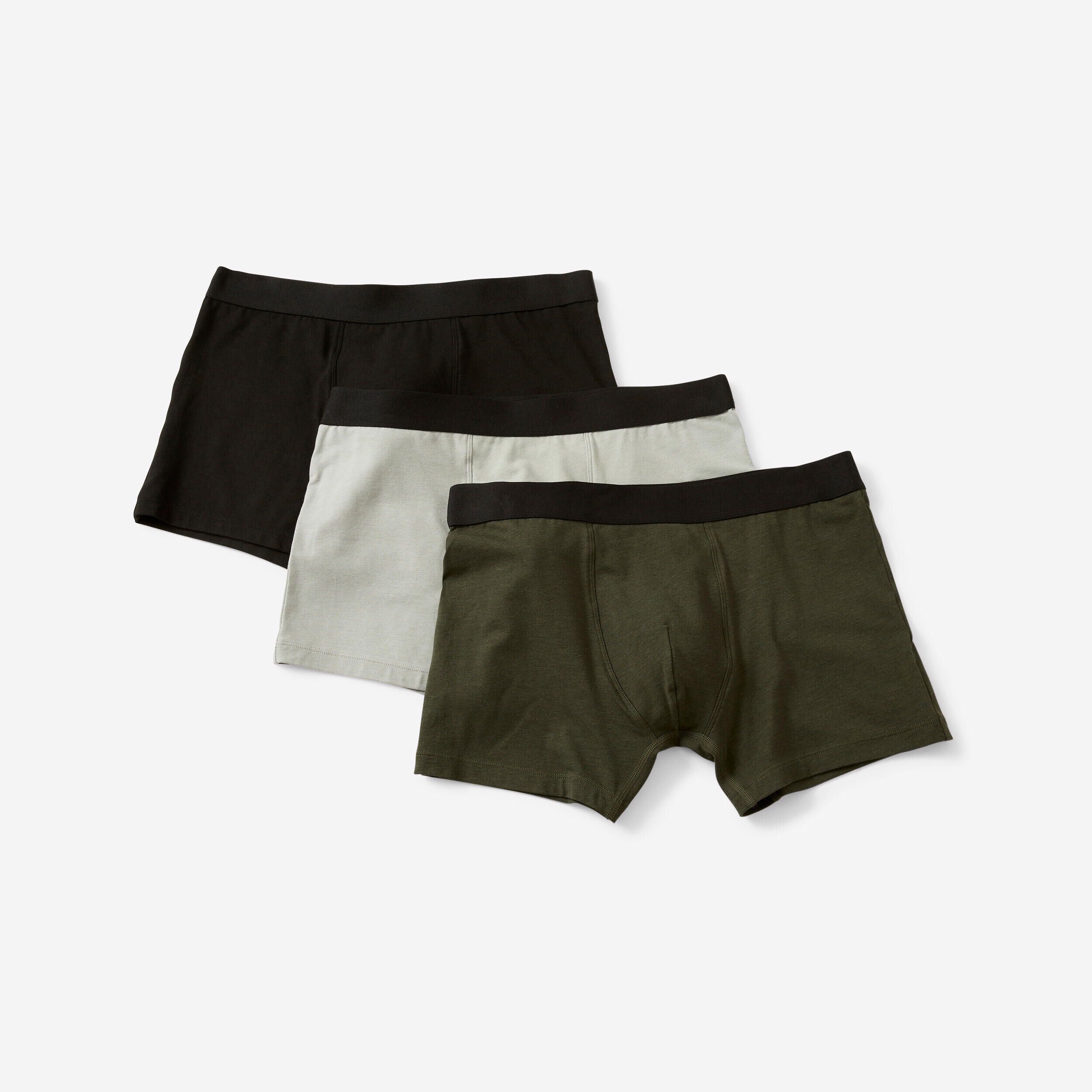 DOMYOS Men's Fitness Boxer Shorts 500 Tri-Pack - Black/Grey/Dark Green