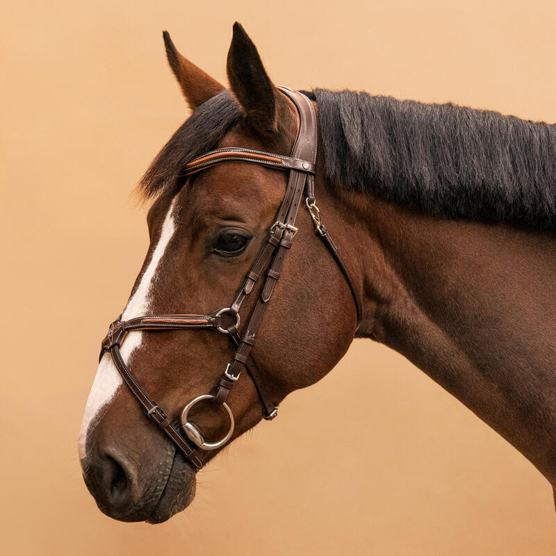 Mexicaans leer hoofdstel met stiksels en strass paard en pony 580 bruin