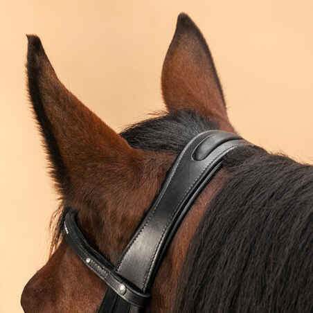Horse Riding Crossed-Noseband Leather Bridle For Horse and Pony 580 - Black