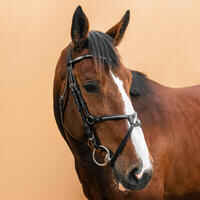 Horse Riding Crossed-Noseband Leather Bridle For Horse and Pony 580 - Black
