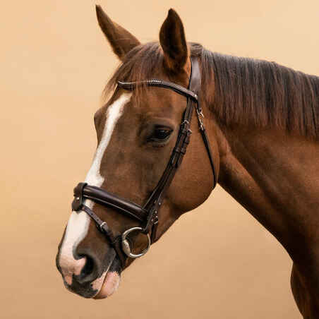 Horse Riding Leather Bridle With French Noseband 580 - Brown Rhinestones