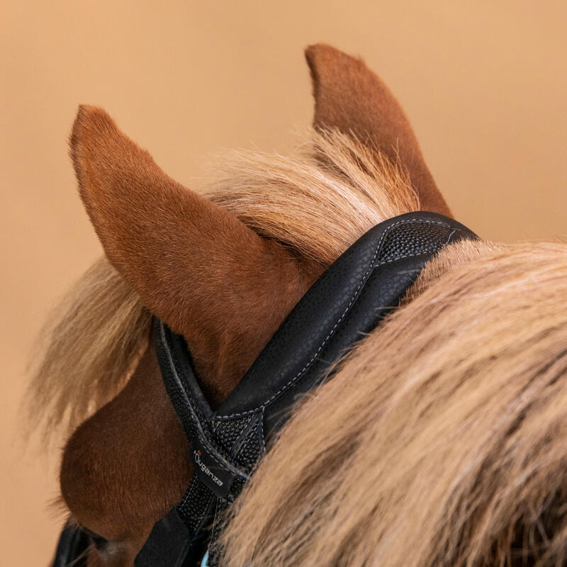 Testiera e redini equitazione pony 100 INITIATION sintetico nera 