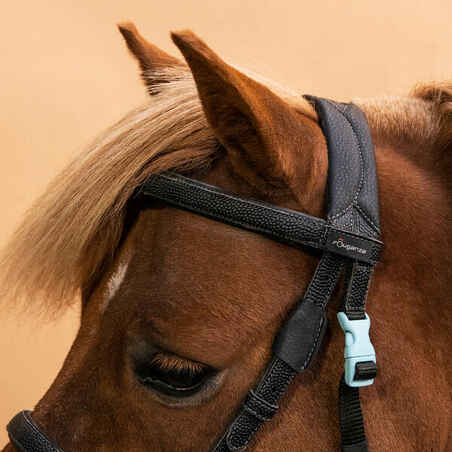 Horse Riding Synthetic Beginner Pony Bridle and Reins 100 - Black