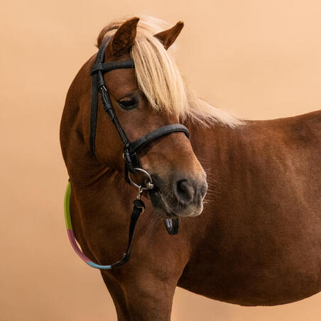 Filet & rênes poney synthétique muserolle française noir 100 INITIATION