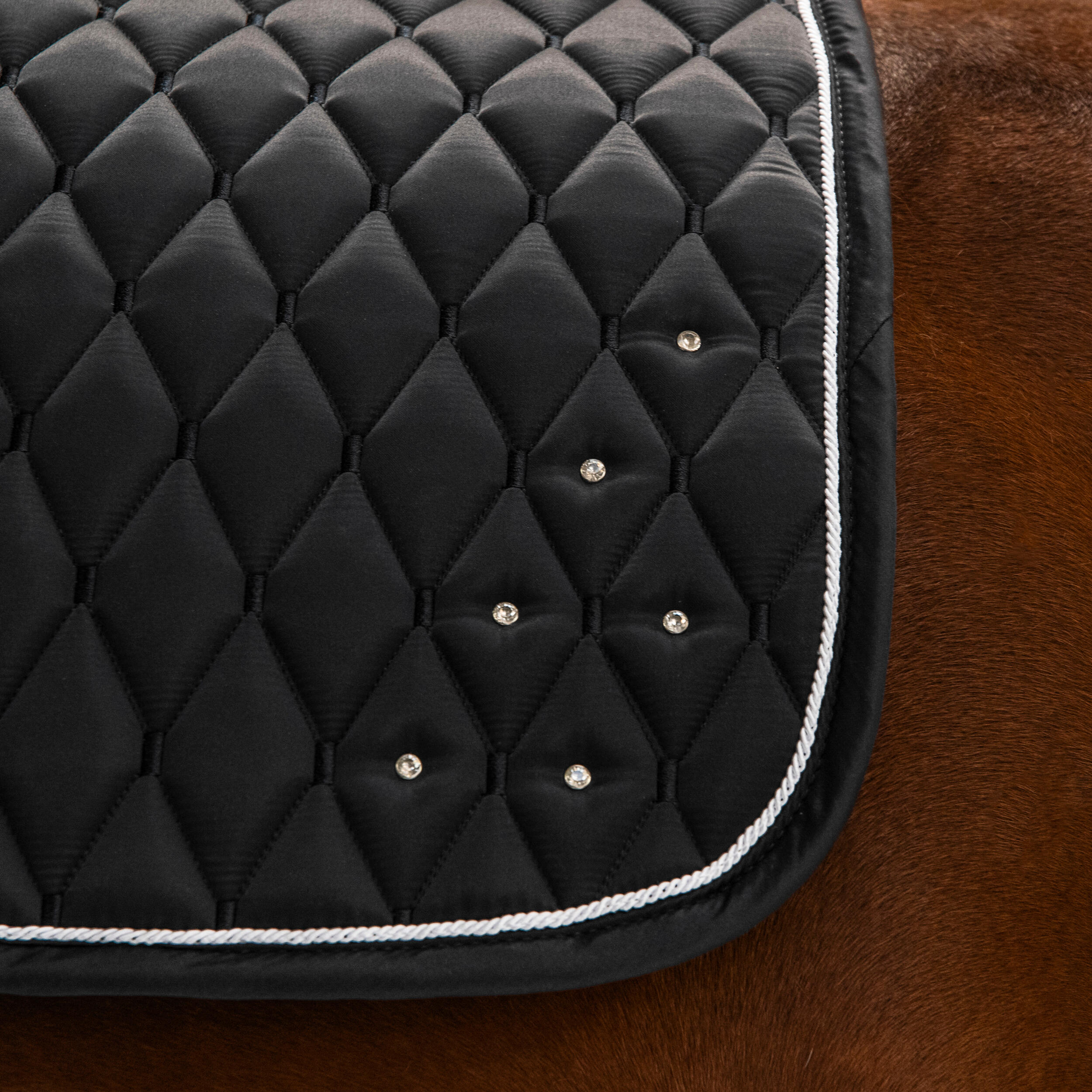 Horse Riding Rhinestone Saddle Cloth for Horse and Pony 500 - Black - FOUGANZA