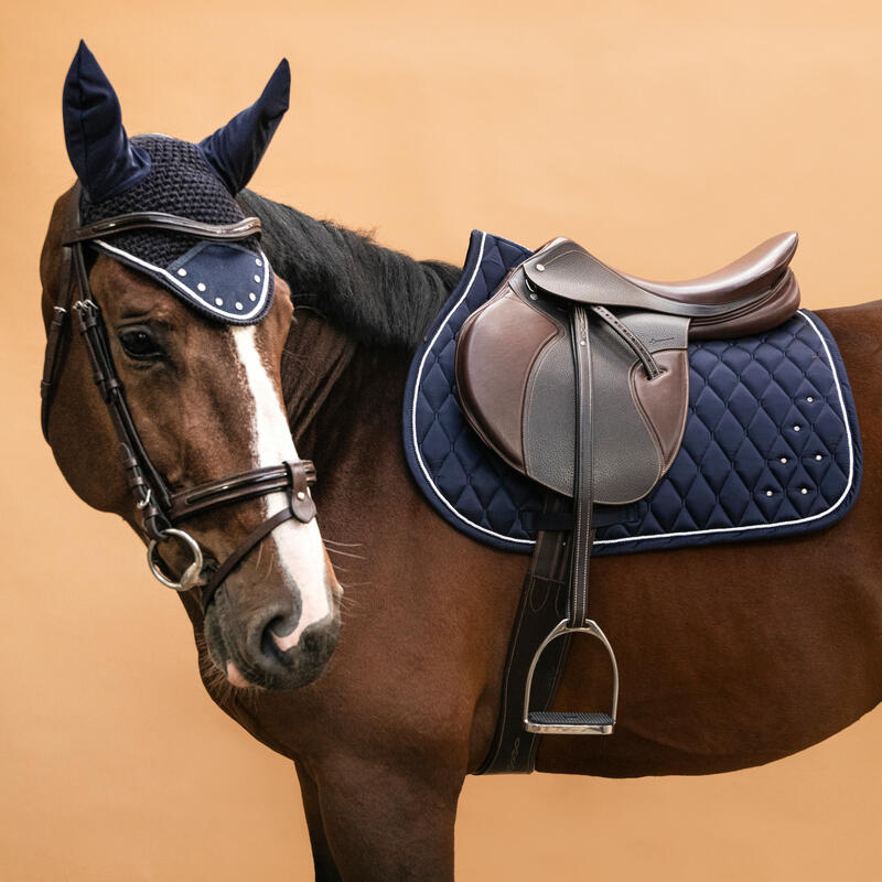 Fliegenhaube Strass Pferd blau