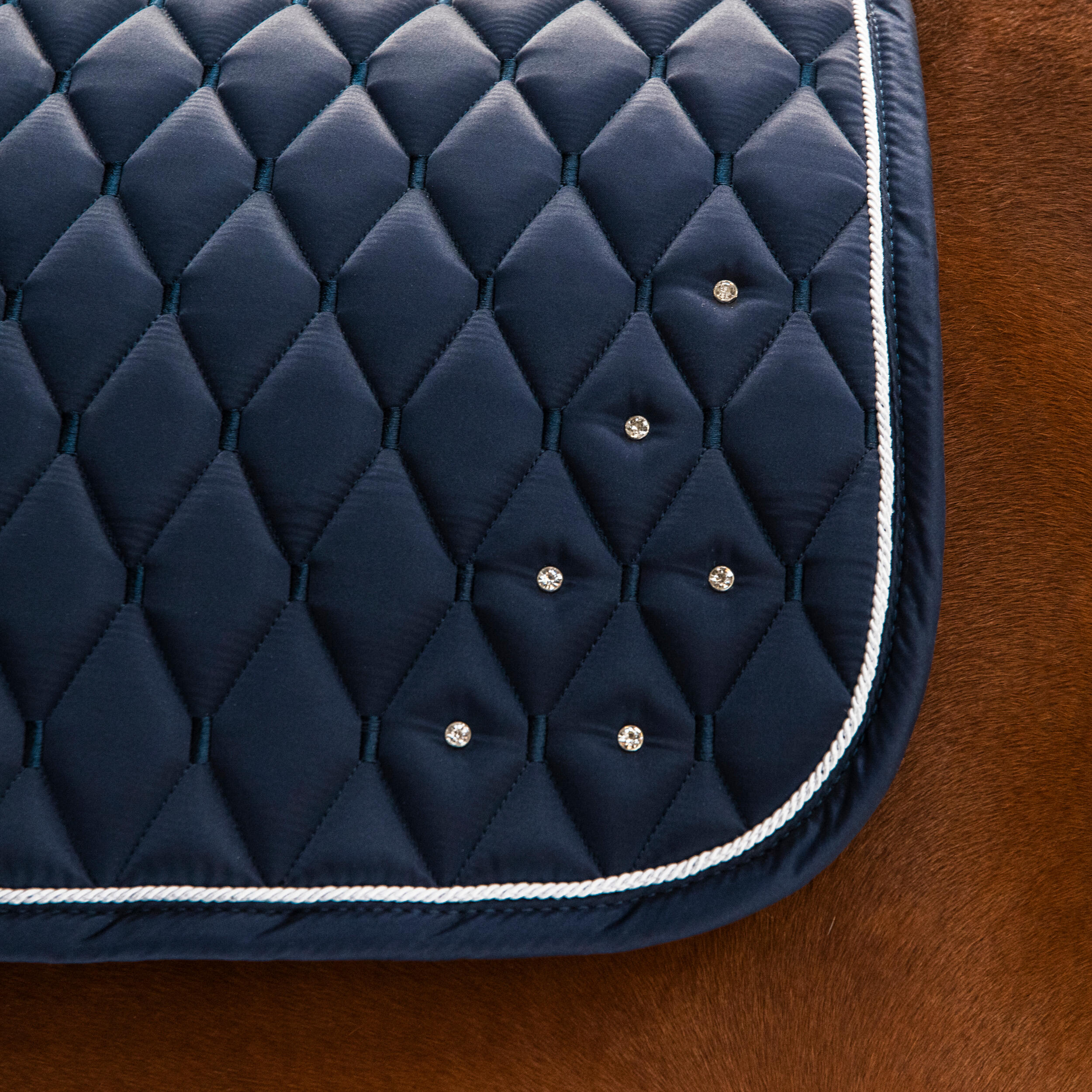 Riding Rhinestone Saddle Cloth for Horse and Pony - 500 Blue - FOUGANZA