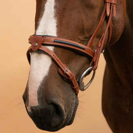 Horse Riding Horse & Pony Leather Bridle With French Noseband 900 - Light Brown