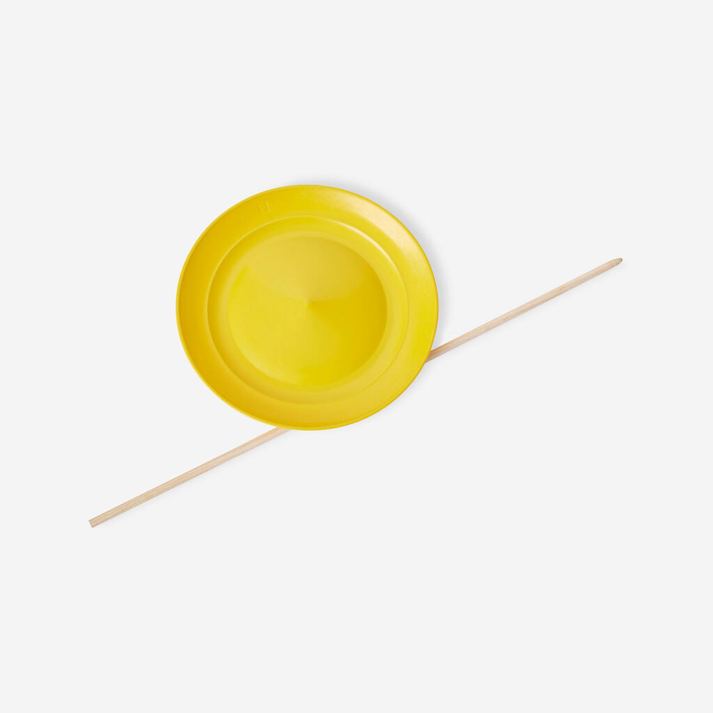 Žonglovací tanier s drevenou paličkou žltý
