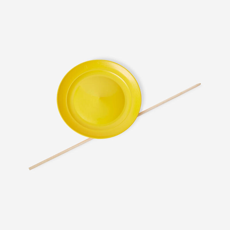 Jongleerbord Chinees bord geel + houten stokje