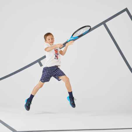 Tennis-Shorts Kinder TSH500 blau/kariert