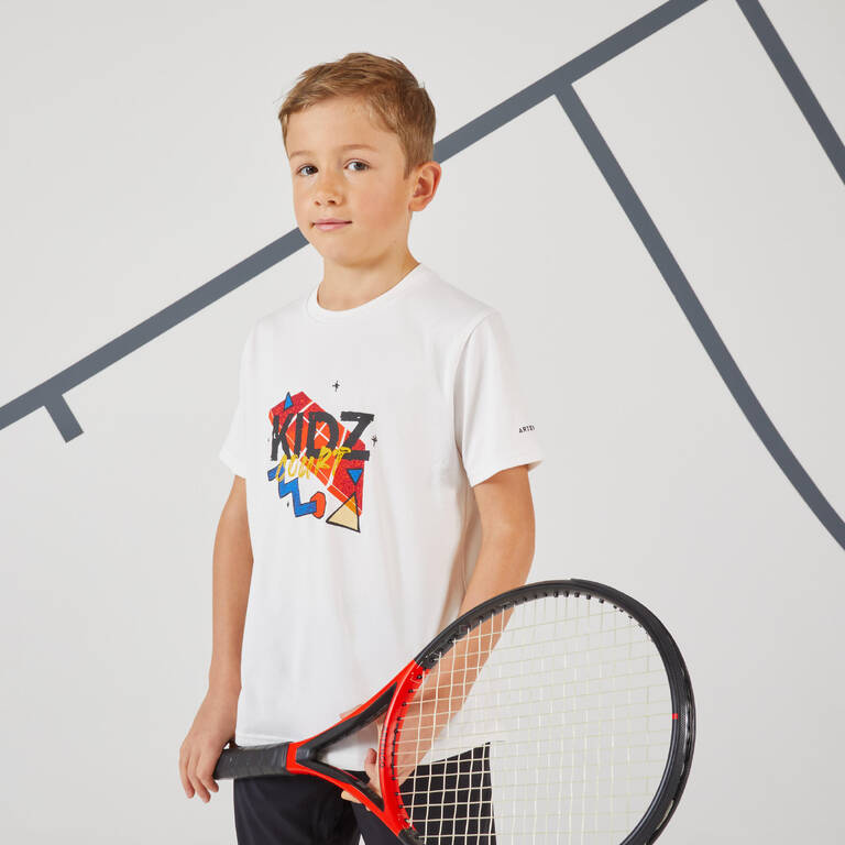 Boys Tennis T-Shirt - TTS100 White/Blue