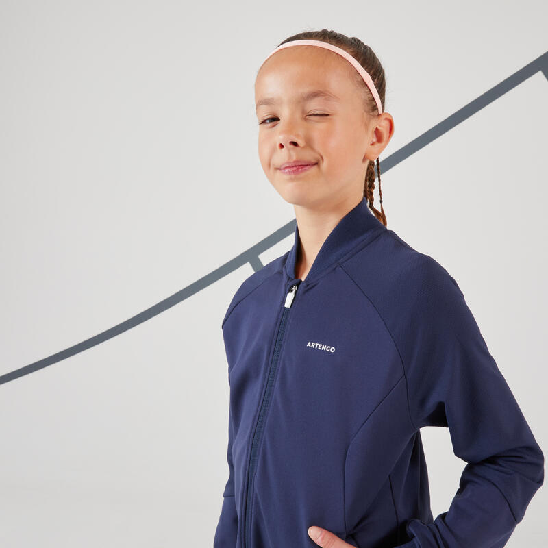 Veste de tennis fille- TJK500 bleu marine