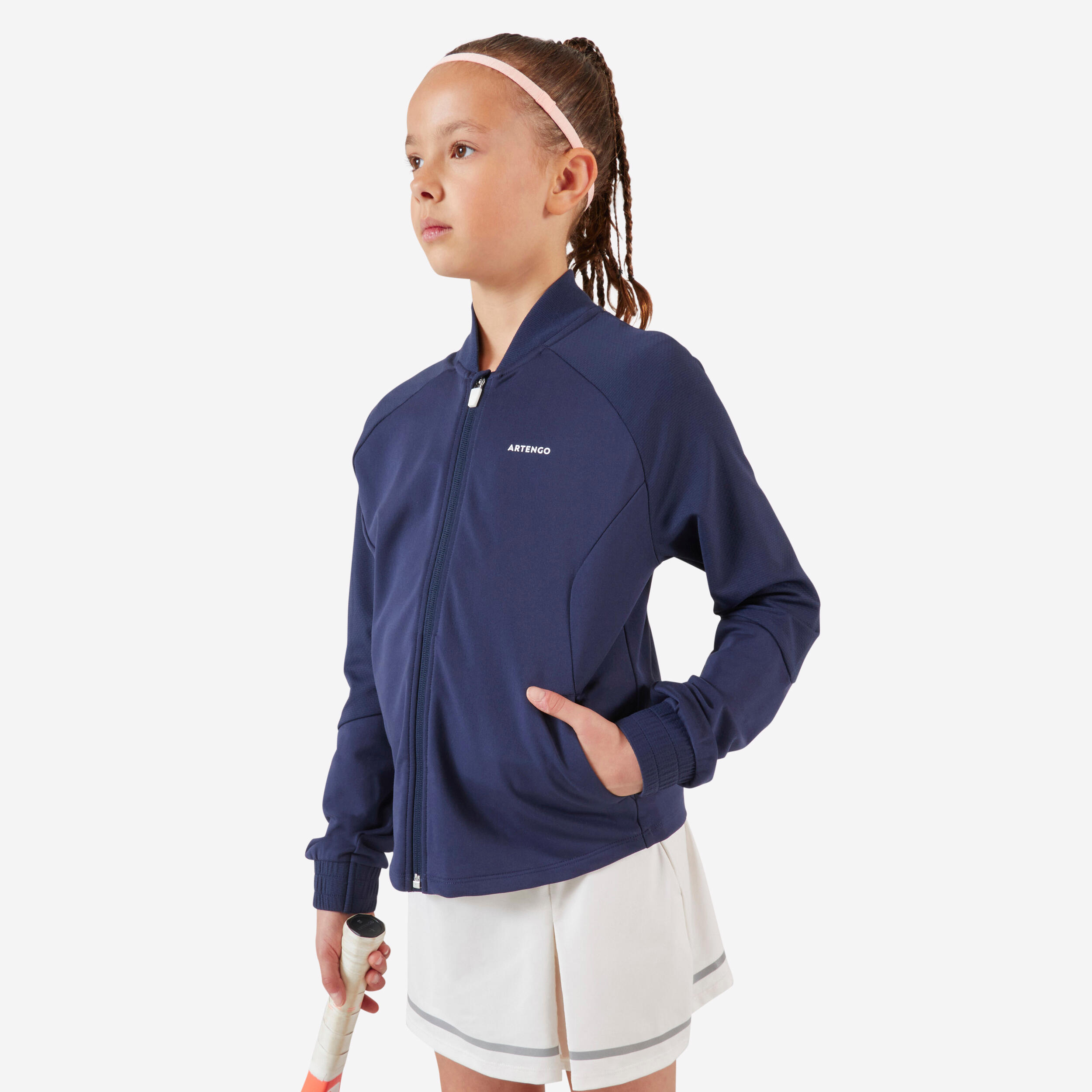 ARTENGO Girls' Tennis Jacket TJK500 - Navy Blue