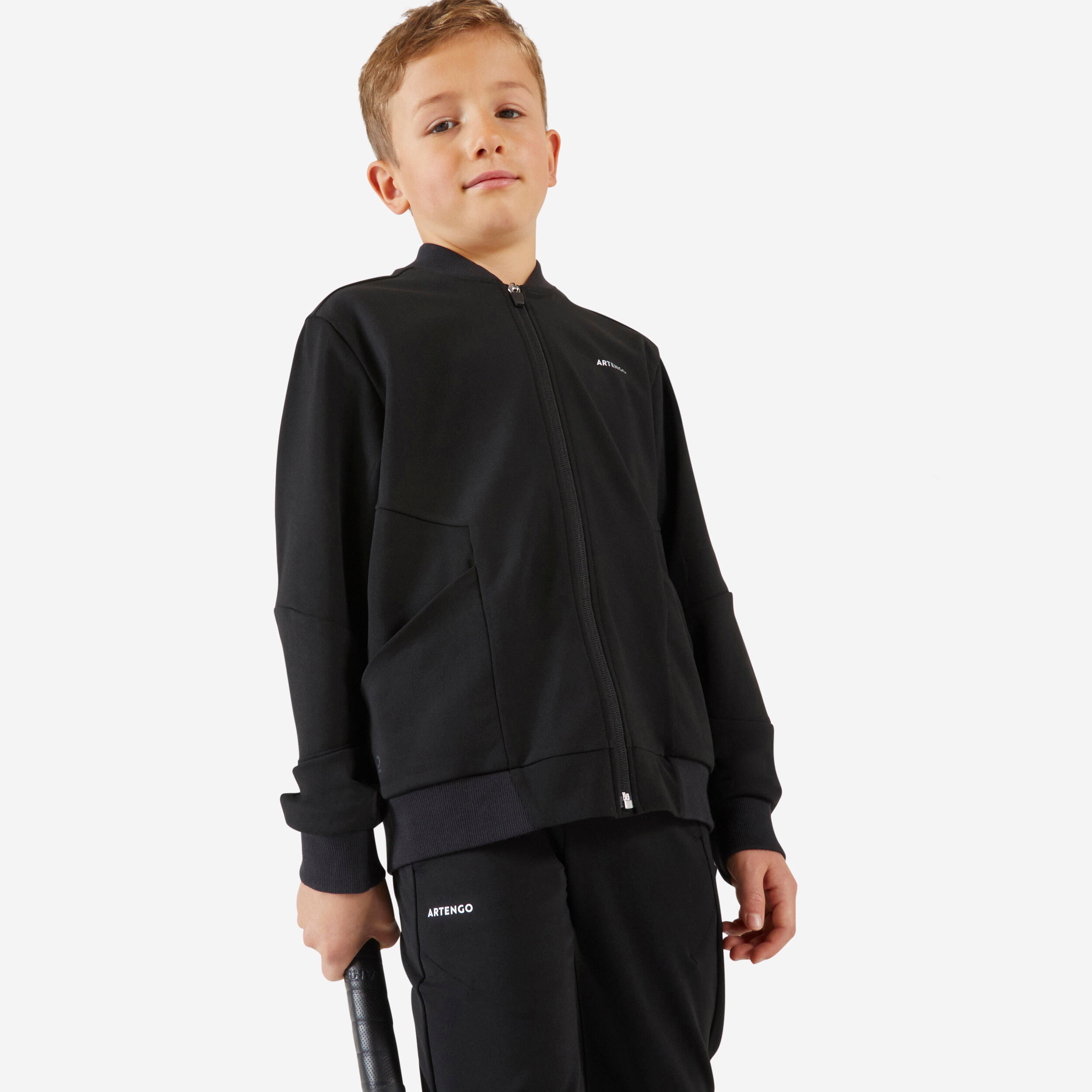 Tennisjacke Kinder TJK500 schwarz