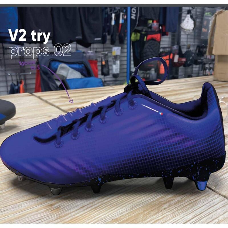 BOTAS DE RUGBY MOLDEADOS PARA TERRENO SECO UNISEX - SCORE R500 FG AZUL NEGRO