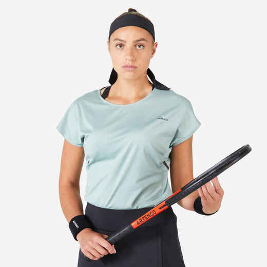 
      Dámske tenisové tričko Dry Soft 500 s okrúhlym výstrihom sivozelené
  