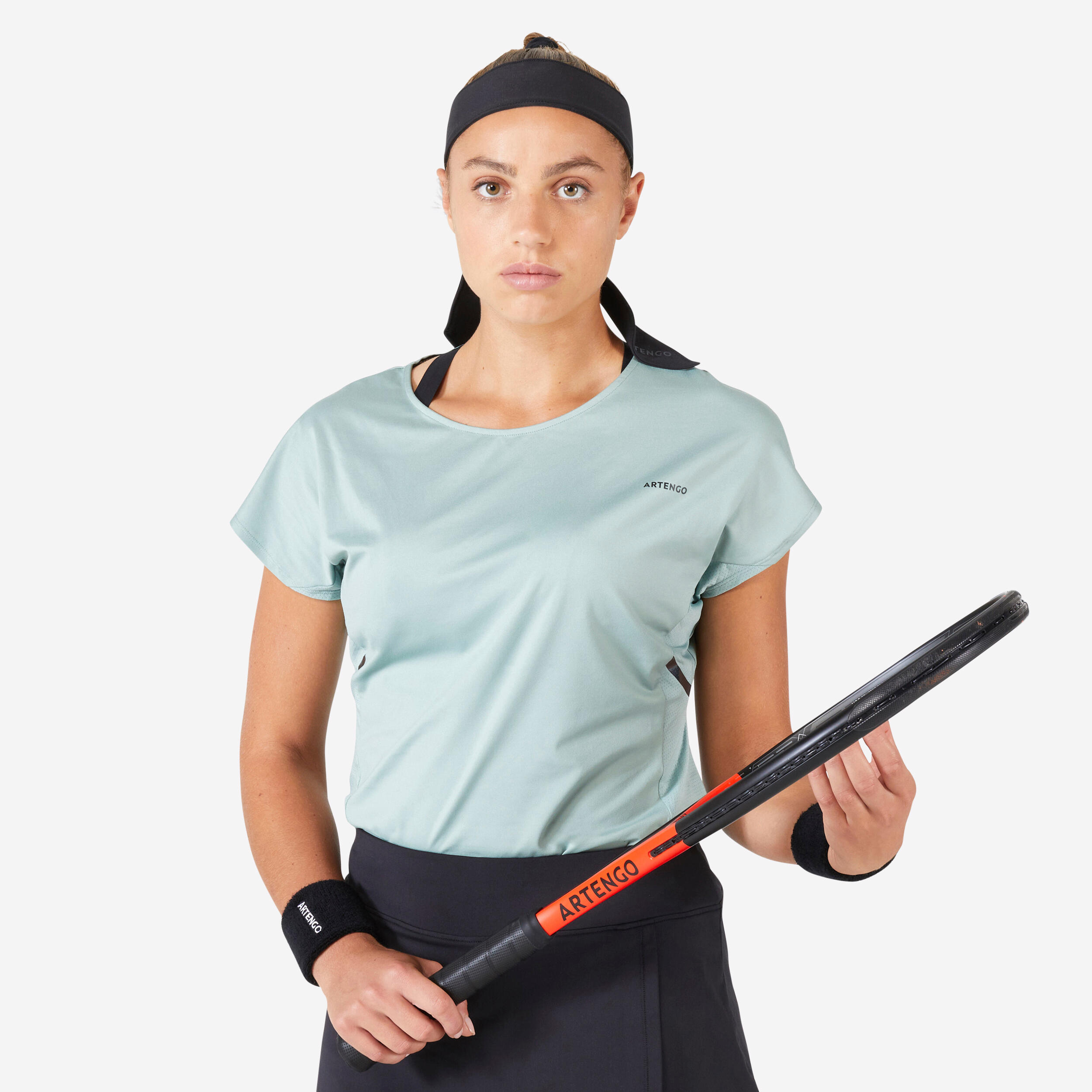 Women's dry soft round-neck tennis T-shirt - Dry 500 Vert de gris