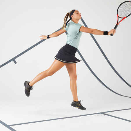 Γυναικείο μαλακό t-shirt τένις με λαιμόκοψη Dry 500 - Verdigris