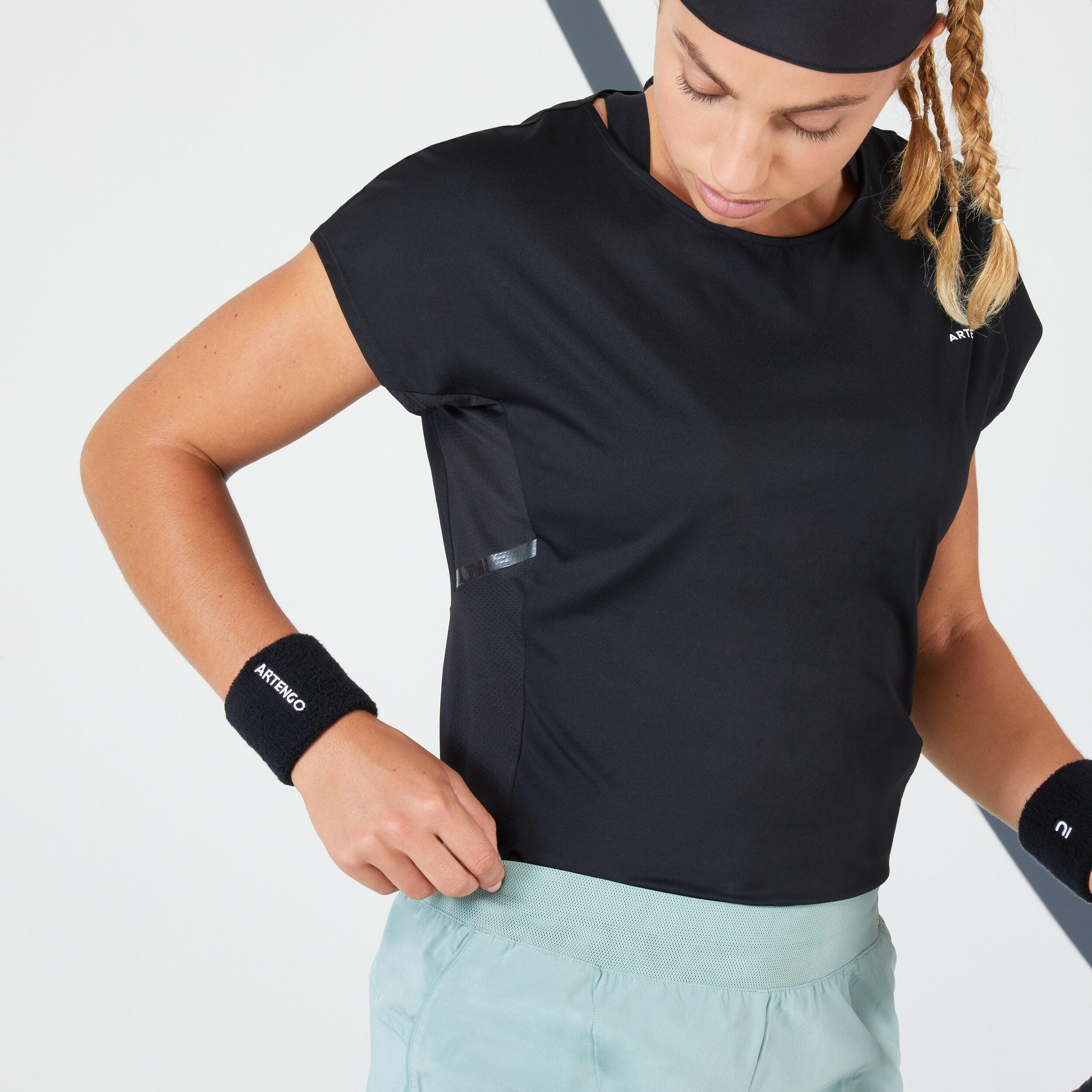 Women's Dry Crew Neck Soft Tennis T-Shirt Dry 500 - Black 4/7