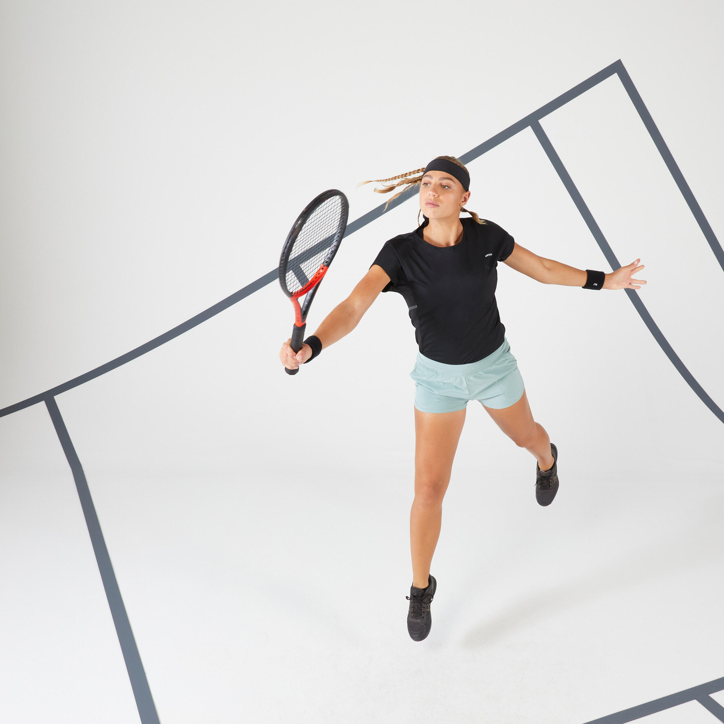 Women's Dry Crew Neck Soft Tennis T-Shirt Dry 500 - Black 2/7