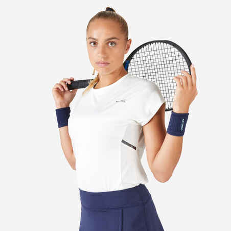 Camiseta de tenis manga corta transpirable mujer Artengo Dry soft 500 blanco