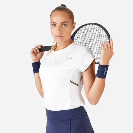 Γυναικείο μαλακό t-shirt τένις με λαιμόκοψη Dry 500 - Υπόλευκο