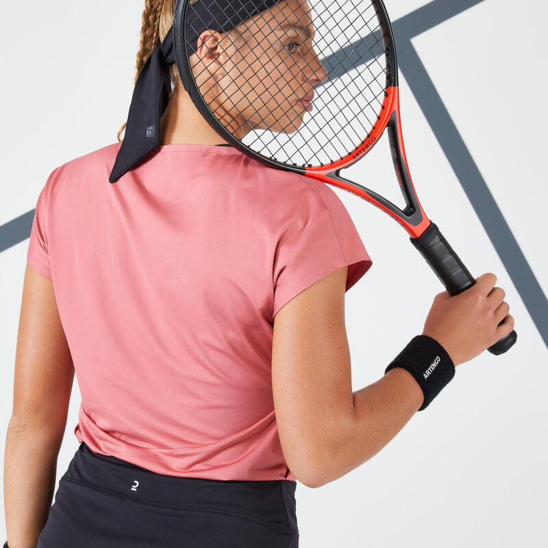 Camiseta de tenis manga corta transpirable mujer Artengo Dry soft 500 rosa