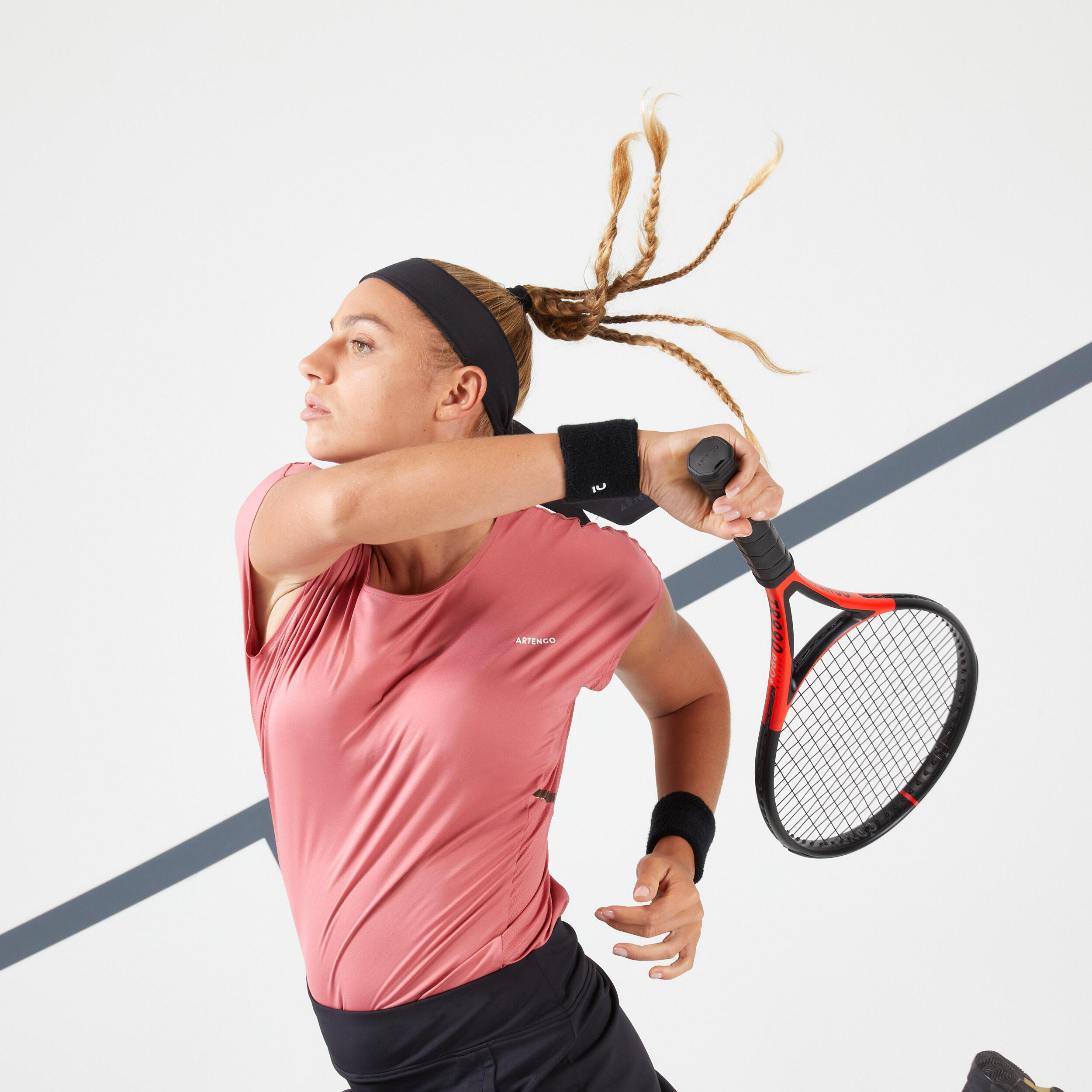 T-shirt de tennis col rond femme - Dry 500 rose - ARTENGO