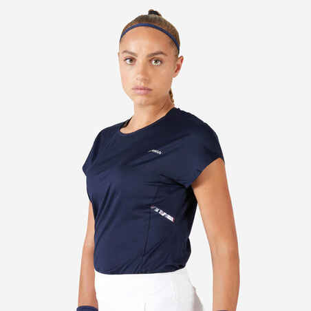 Γυναικείο μαλακό t-shirt τένις με λαιμόκοψη Dry 500 - Μπλε/Μαύρο