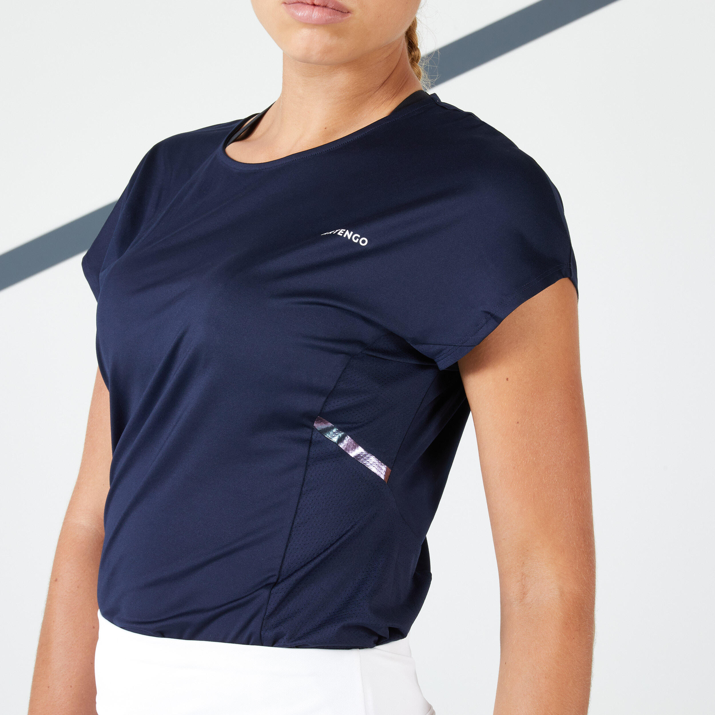 Women's Dry Crew Neck Soft Tennis T-Shirt Dry 500 - Blue/Black 7/8