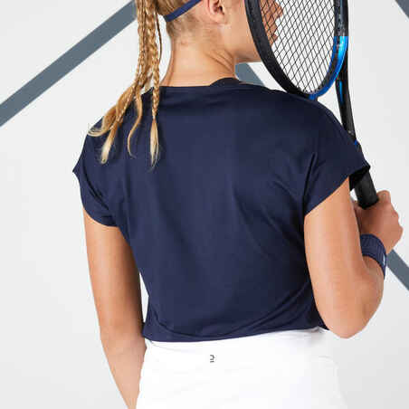Moteriški teniso marškinėliai su apvalia apykakle „Dry 500“, mėlyni, juodi